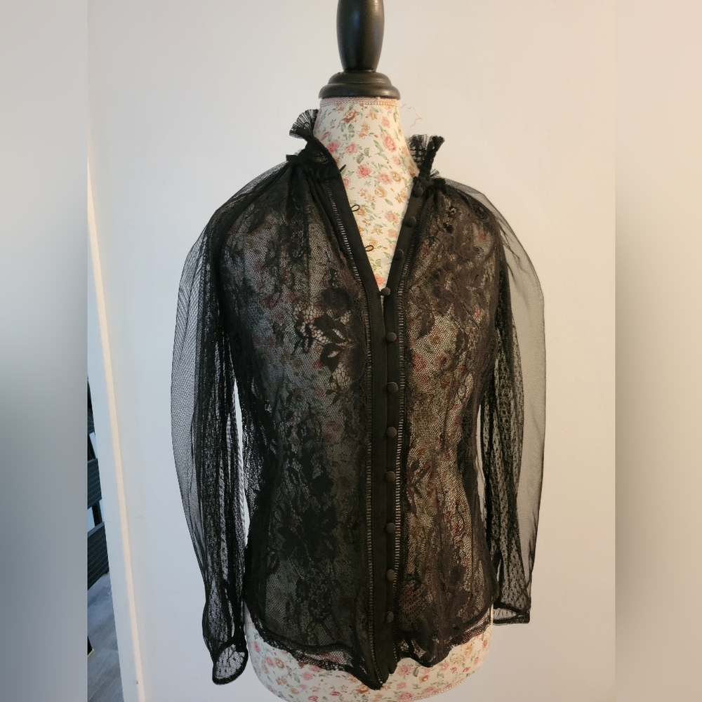 White House Black Market Black Sheer Top SIZE 0